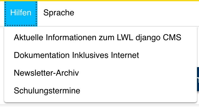 Screenshot Hilfen-Menü in der CMS-toolbar
