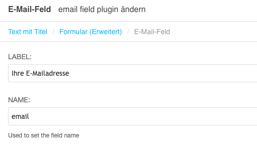 Felder im E-Mail-Feld-Plugin