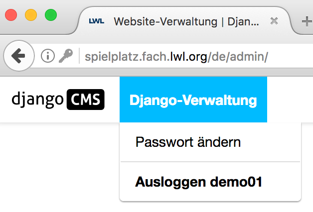 Passwort ändern im LWL django CMS