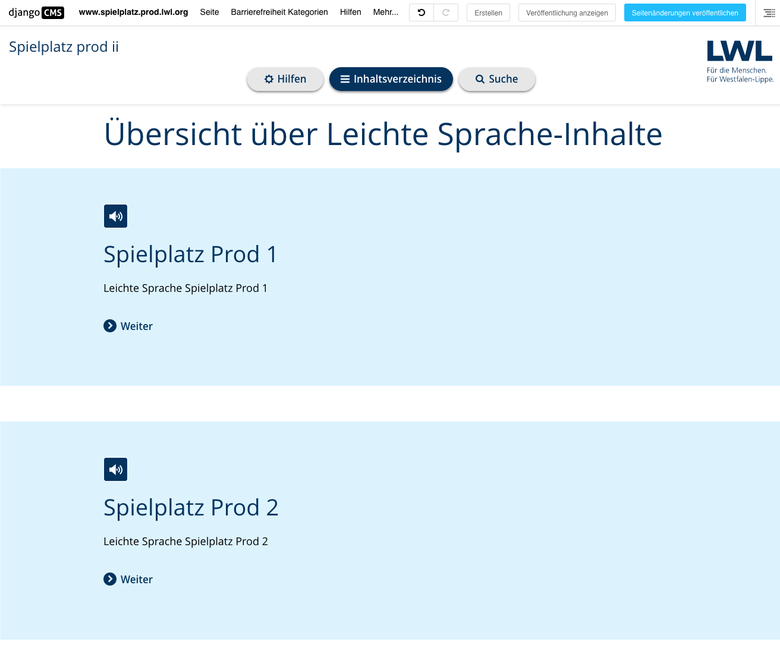 Übersichtsseite