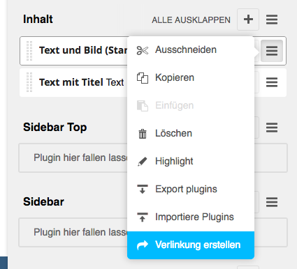 Verlinkung erstellen im Strukturmodus bei einem Plugin