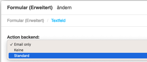 Backend-Aktionsoptionen