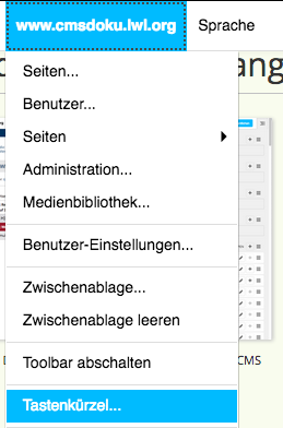 Menüpunkt django CMS-Tastaturkürzel