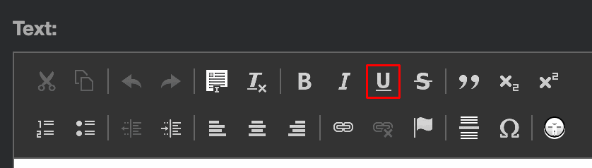 Screenshot des CKEditors mit der unterstreichen-Option rot umrandet