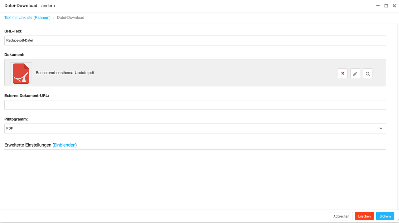 Screenshot des inklusiven Plugins »Datei-Download«