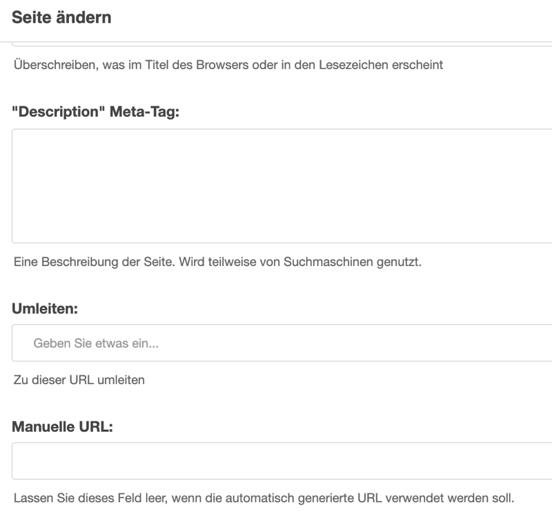 Seiten-instellungen - Manuelle URL