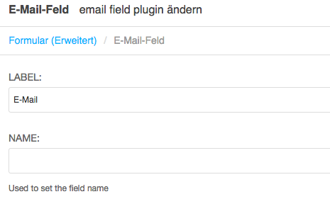Formular-Plugin E-Mail. Eingabefeld »Name«