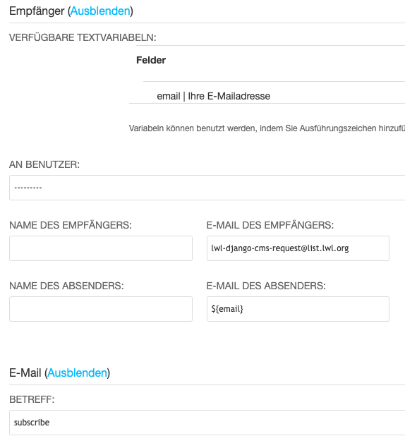 Einstellungen im Plugin »Formular (Erweitert)«
