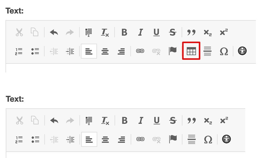 Vergleich der CKEditor-Buttons für die Standard- und inklusive CMS-Plugins