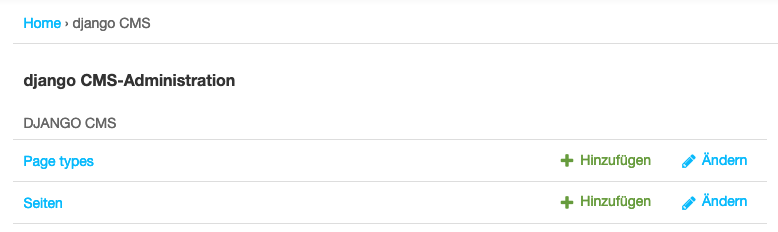 Seitentypen verwalten in der Administration unter django cms › page types