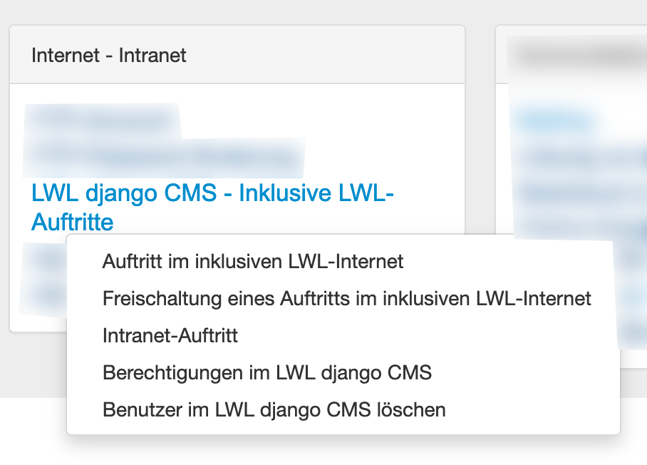 Oberfläche des OLAV-Auftragsverfahrens mit den für das LWL django CMS relevanten Aufträgen hervorgehoben